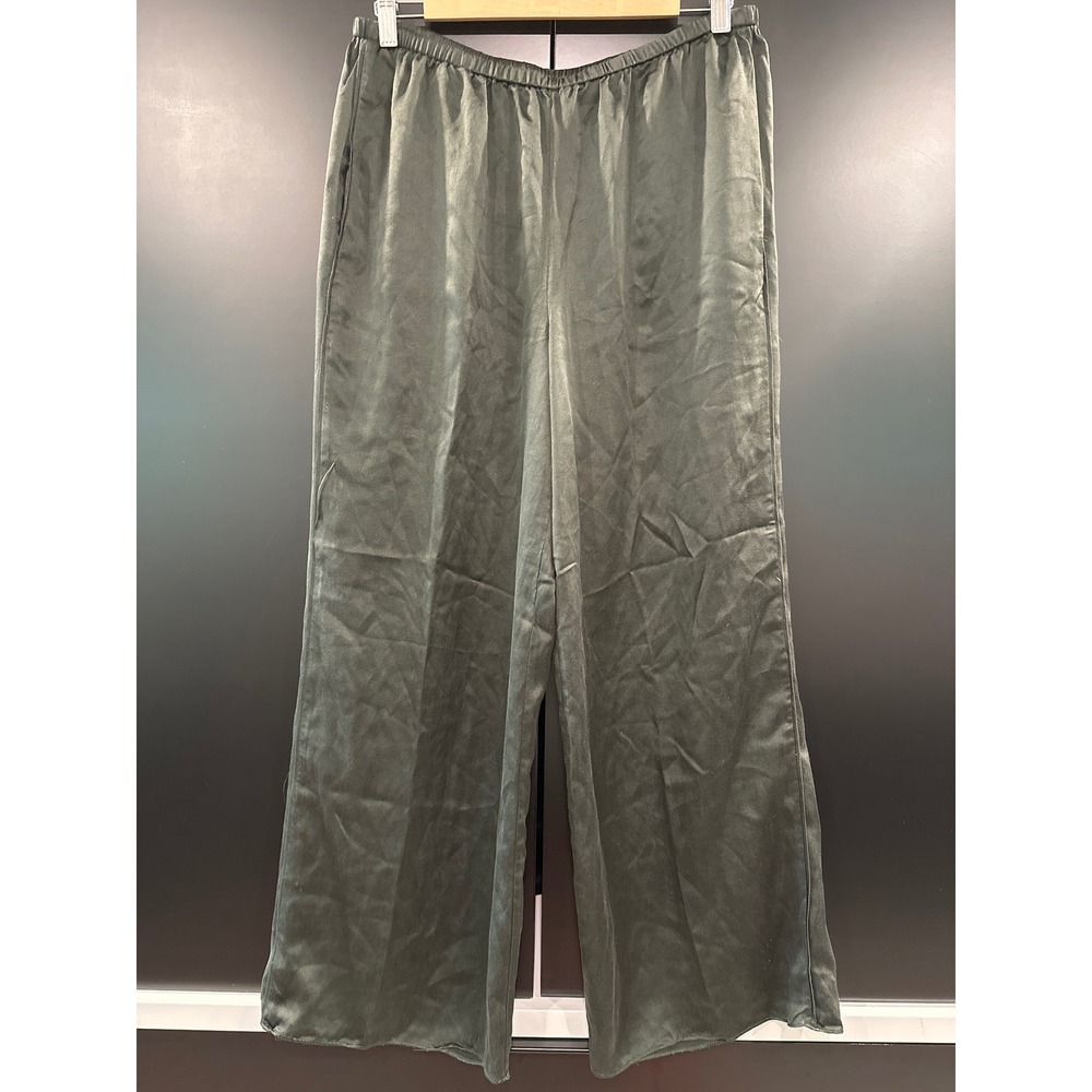 Vince Women Black 100% Silk Wide Leg Elastic Drawstring Pull On Pants Large